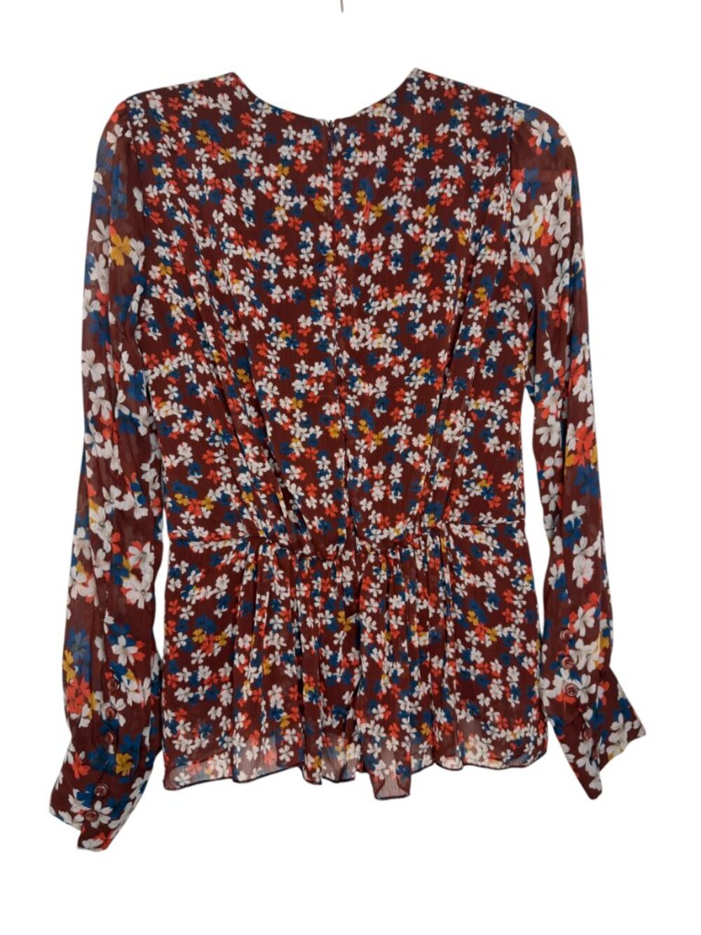 Jason Wu Collective Floral Sheer Peplum Blouse -Boho-- Burgundy– 4- MSRP $350 - Picture 3 of 14